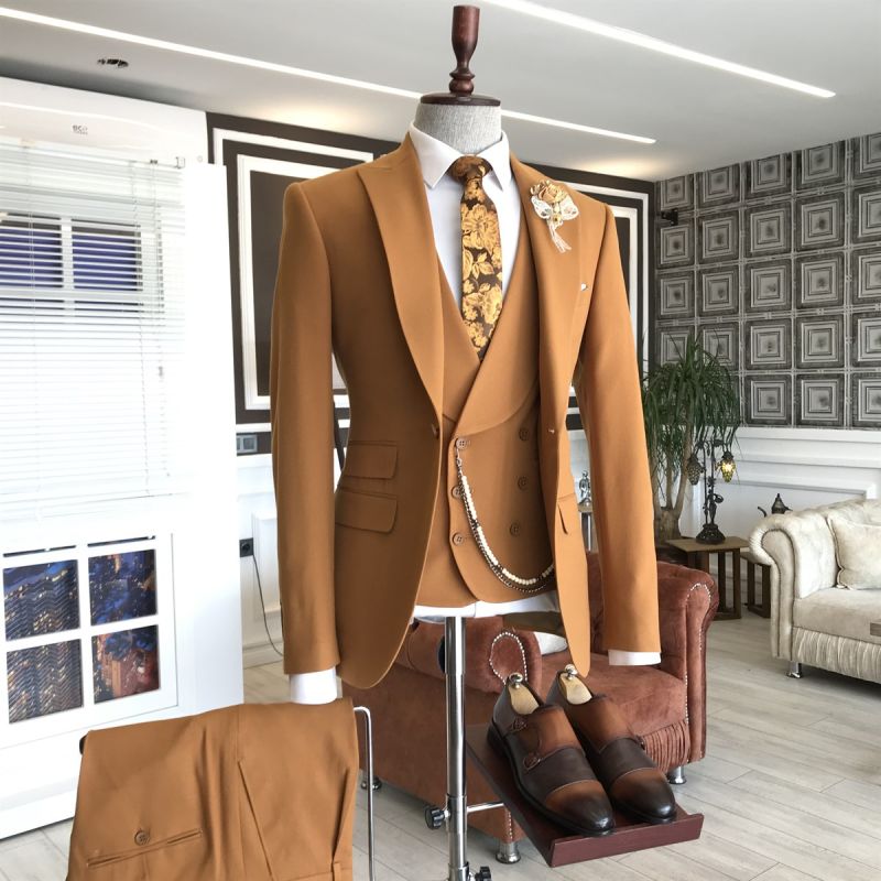 Dark brown color 3 piece suit for men